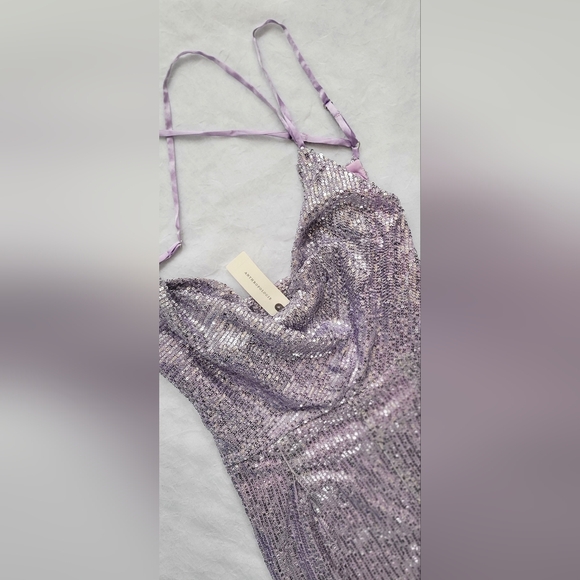 NWT!Anthro Sequin Cowl Neck Wide Leg Women's Chic Ranna Gill Purple Jumpsuit XS - Picture 12 of 17